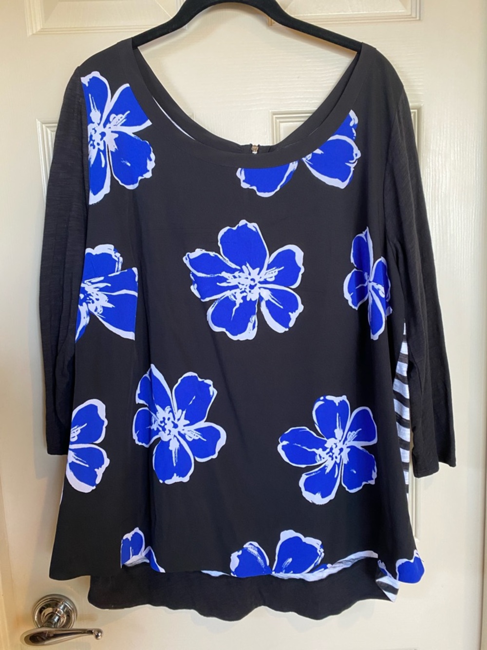 Lane Bryant Black Tunic with Cobalt Blue Floral Print